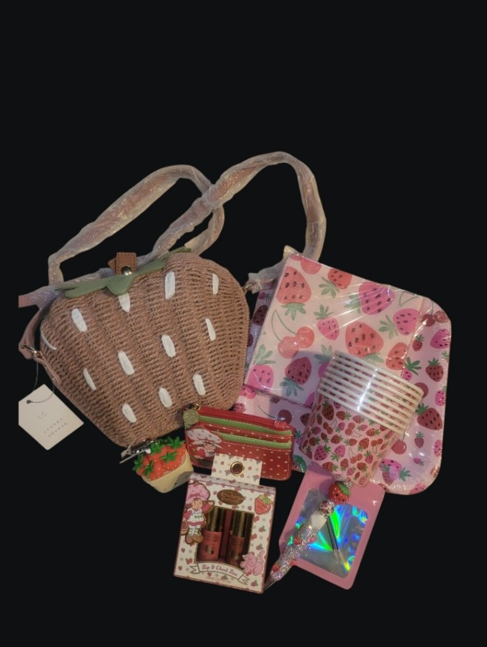 LC Lauren Conrad Pink Strawberry Bag With Strawberry Shortcake Items
